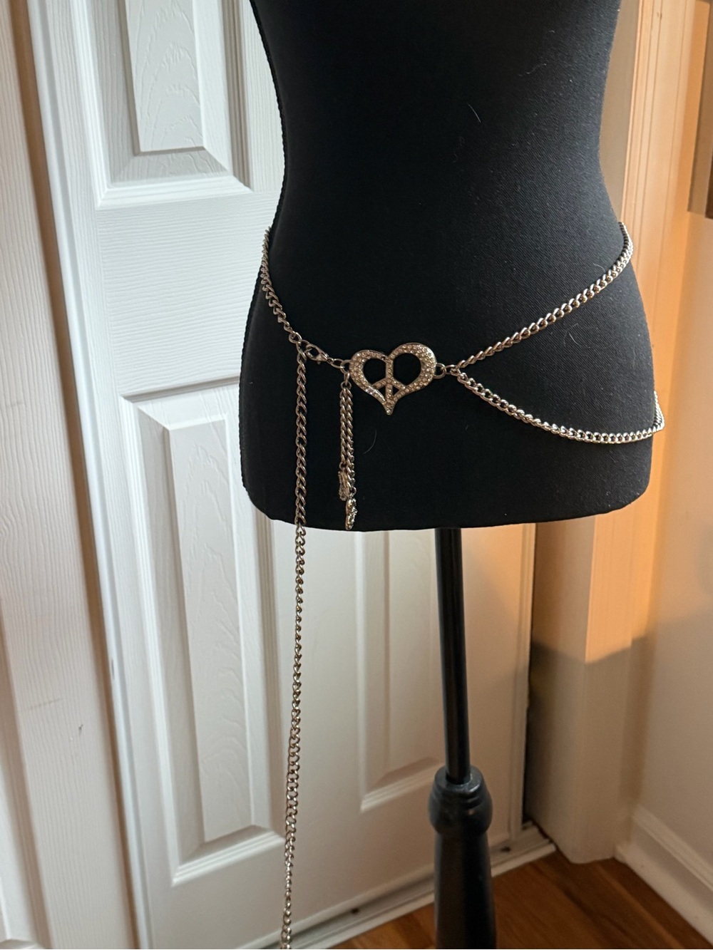 Vintage Silver Heart Chain Waist Belt - Silver